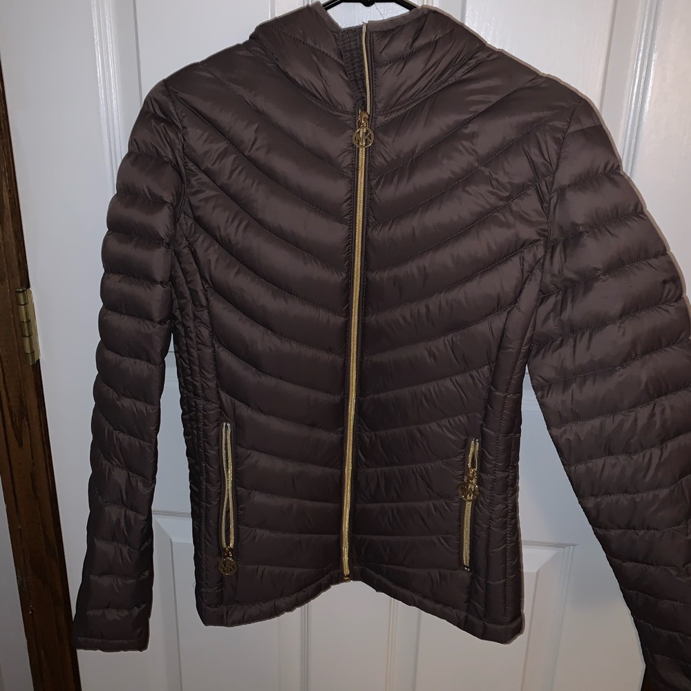 Brown Michael Kors Packable Down Puffy Jacket (XS)